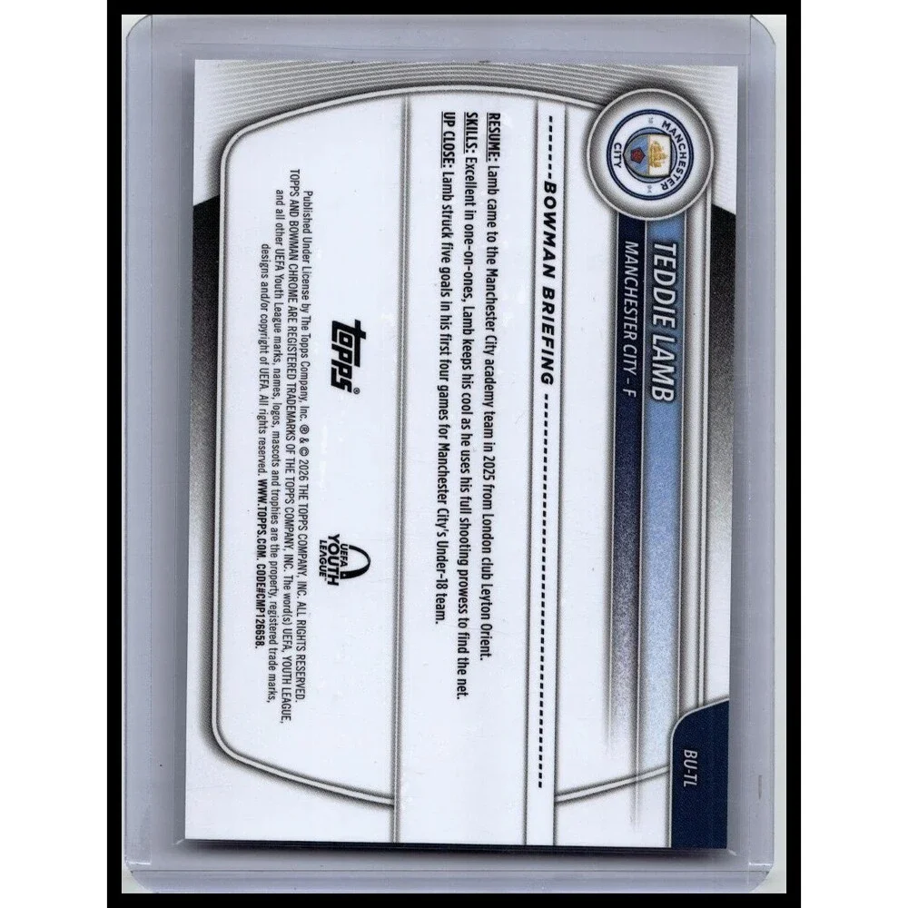 2025-26 Topps Chrome UEFA Teddie Lamb #BU-TL Man City Bowman UEFA Youth League